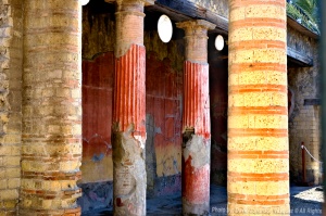An example of Roman ingenuity is in using brick for most of a building's construction, then a facade of marble or limestone is applied and finally followed by vibrant color applications.